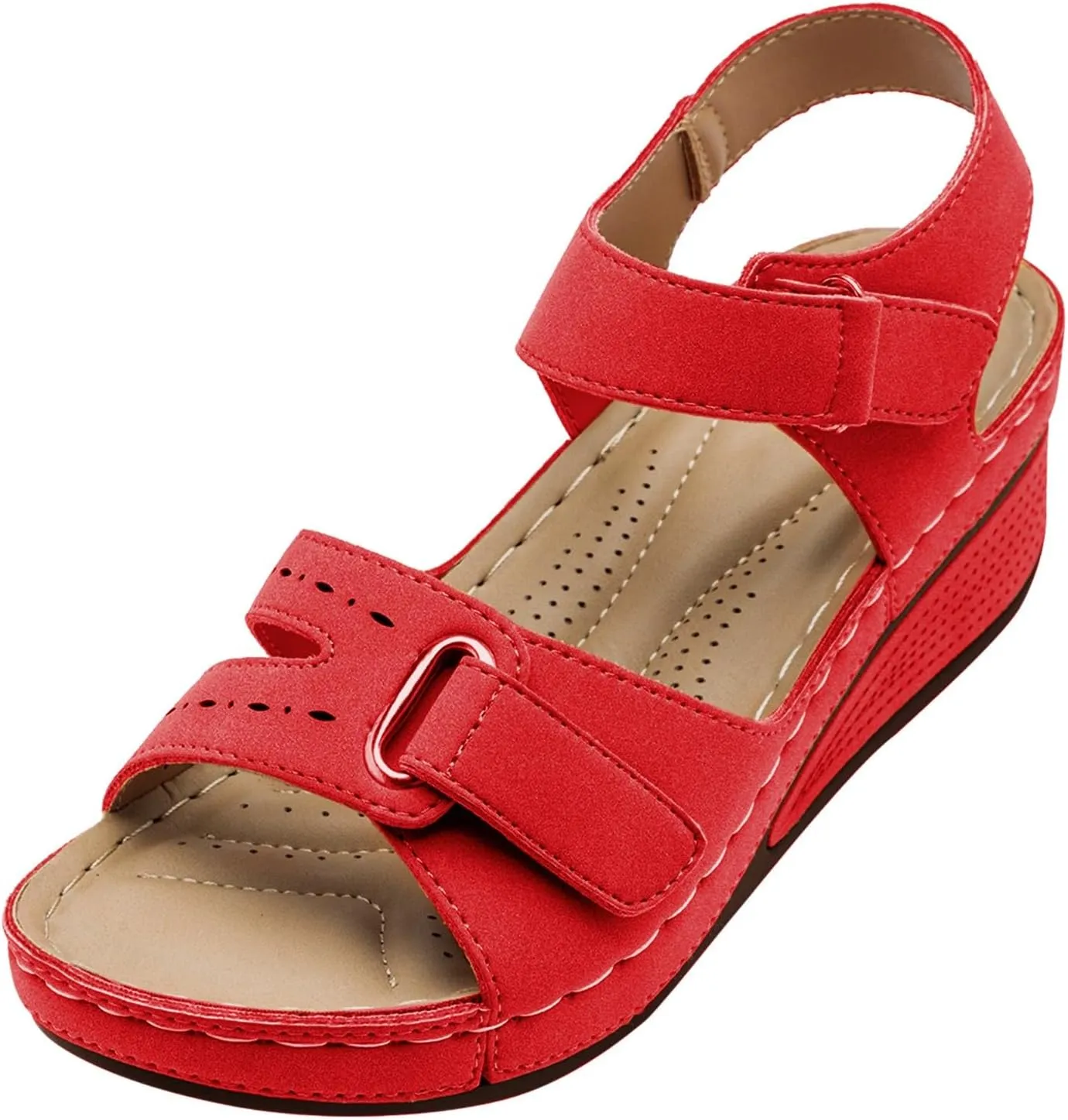 Generic Orthopedic Sandals for Women Summer Dressy Flat 2024 Open Toe Ankle Strap Espadrilles Sandals Casual Sandals, 6.5, Red