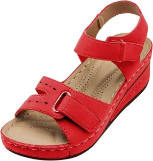 Generic Orthopedic Sandals for Women Summer Dressy Flat 2024 Open Toe Ankle Strap Espadrilles Sandals Casual Sandals, 6.5, Red