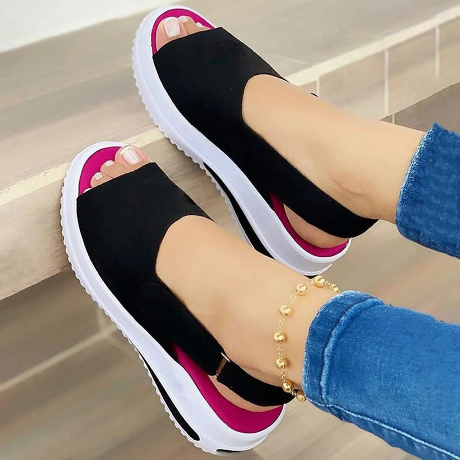 Gibobby Sandals for Women 2023 Causal Summer Open Toe Platform Sandals Shoes Wedges Ankle Buckle Flip Flops