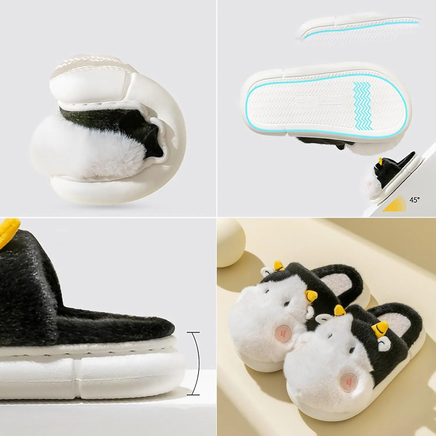 Girls Boys Cow Slippers for Toddler Kids, Cute Fuzzy Cartoon Animal Slippers, Boys Fluffy House Bedroom Shoes