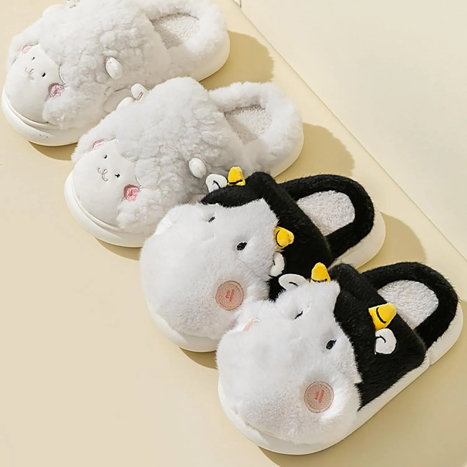 Girls Boys Cow Slippers for Toddler Kids, Cute Fuzzy Cartoon Animal Slippers, Boys Fluffy House Bedroom Shoes