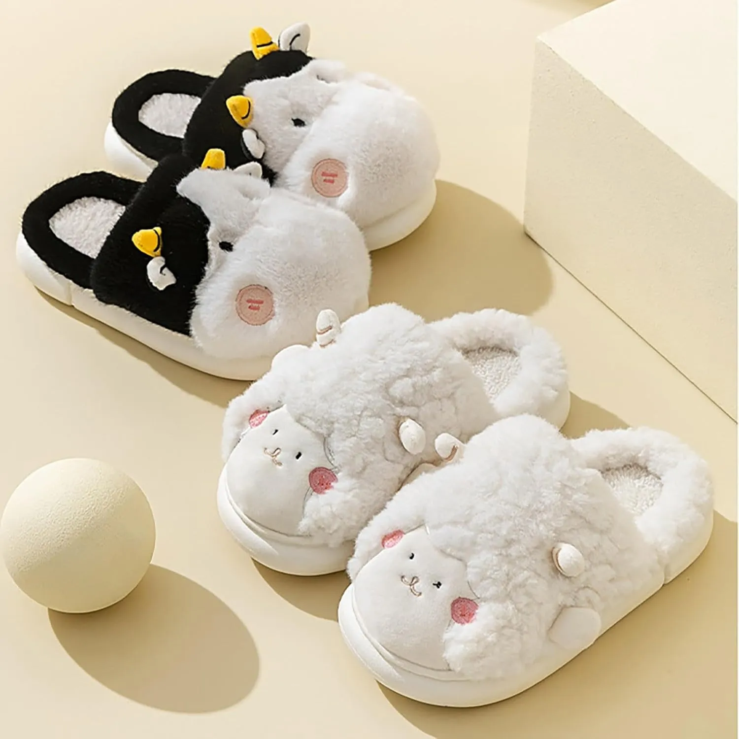 Girls Boys Cow Slippers for Toddler Kids, Cute Fuzzy Cartoon Animal Slippers, Boys Fluffy House Bedroom Shoes