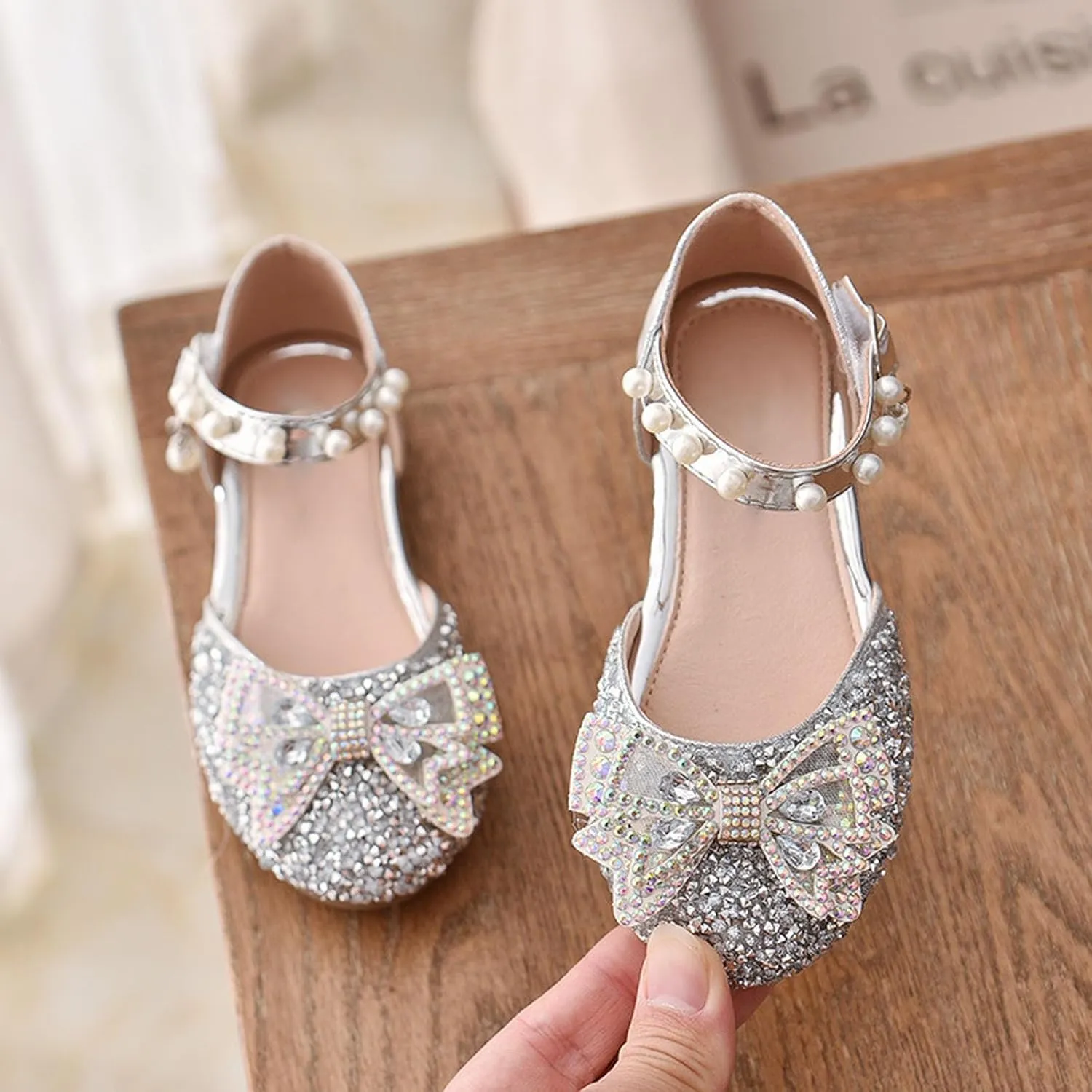 Girls Sandals Glittler Bow Dress Shoes Princess Crystal Mary Jane Party Wedding Flower Girls Shoes for Kid Toddler
