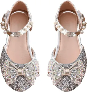 Girls Sandals Glittler Bow Dress Shoes Princess Crystal Mary Jane Party Wedding Flower Girls Shoes for Kid Toddler