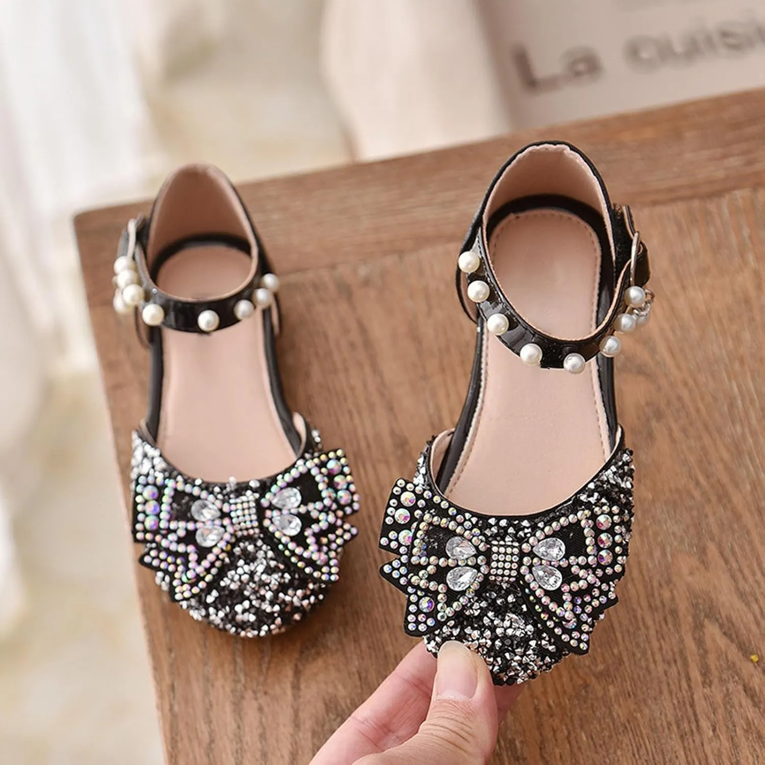 Girls Sandals Glittler Bow Dress Shoes Princess Crystal Mary Jane Party Wedding Flower Girls Shoes for Kid Toddler