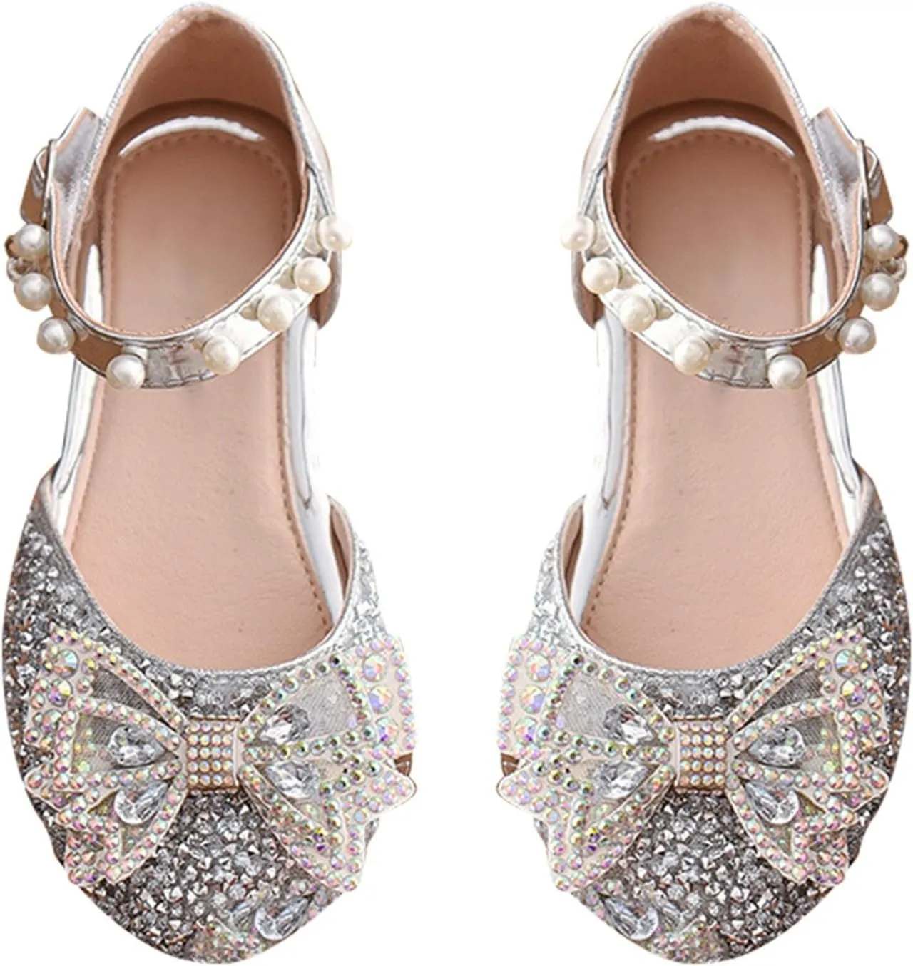 Girls Sandals Glittler Bow Dress Shoes Princess Crystal Mary Jane Party Wedding Flower Girls Shoes for Kid Toddler
