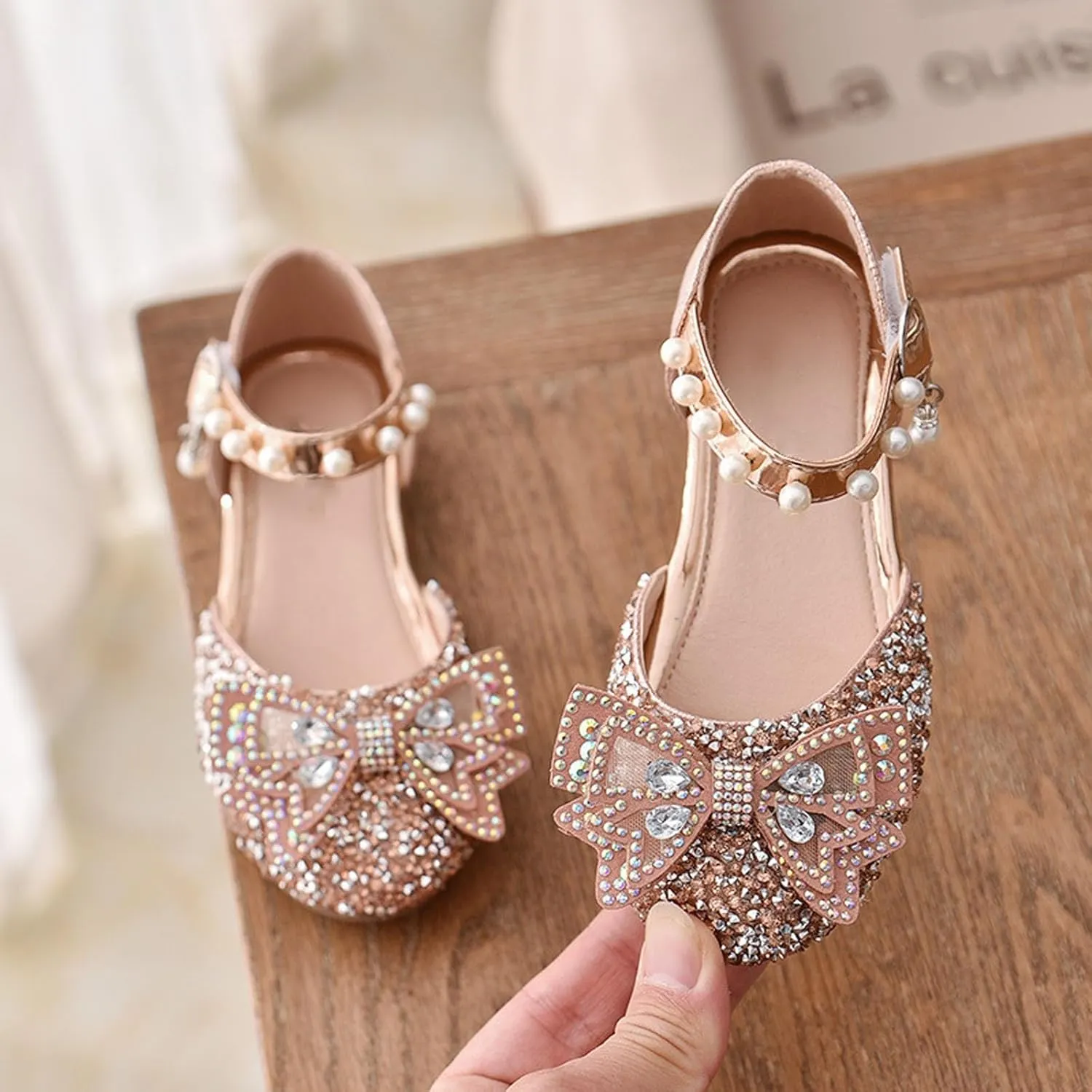 Girls Sandals Glittler Bow Dress Shoes Princess Crystal Mary Jane Party Wedding Flower Girls Shoes for Kid Toddler