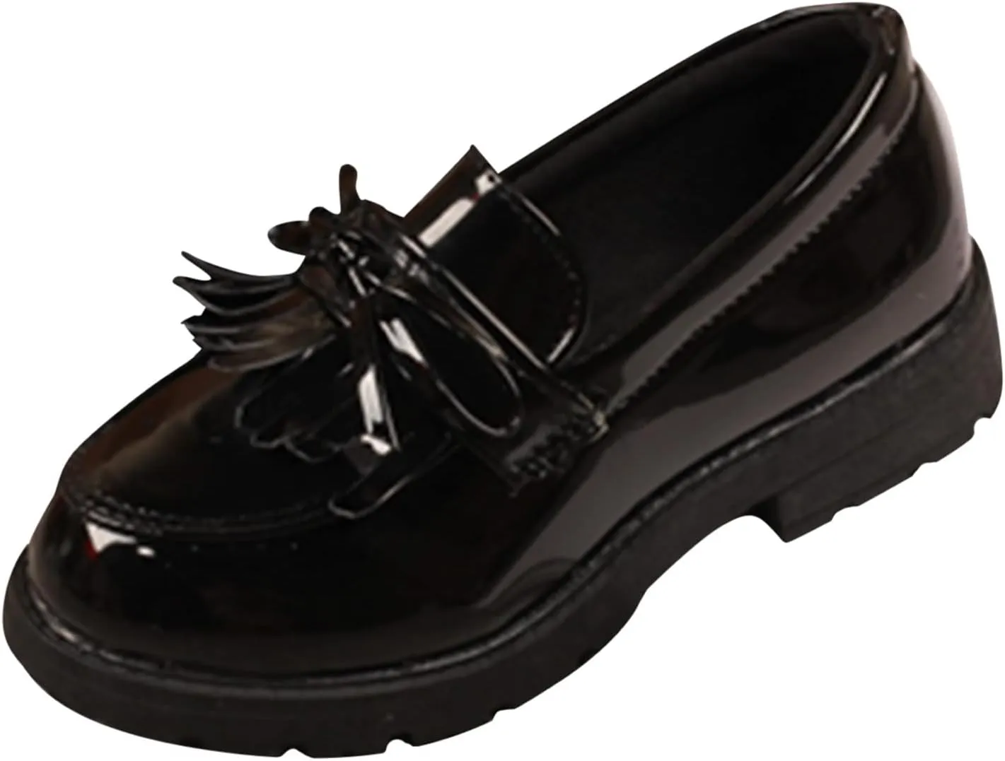 Girls Slip On Leather Loafer Tassel Bow Flats School Dress Shoes for Girls No Choirboy (Black, 23)