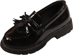Girls Slip On Leather Loafer Tassel Bow Flats School Dress Shoes for Girls No Choirboy (Black, 23)