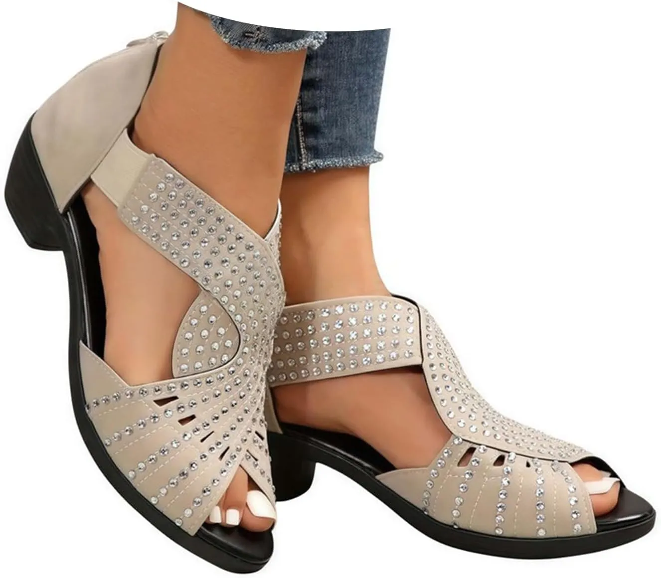 Glow step Orthopedic Low Heel Cut-Out Sandals,Comfortable Non-Slip - Arch Support, Arch Support for Pain Relief