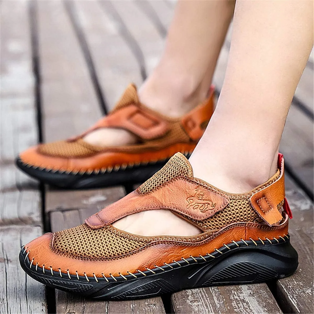 Gospt Mens Closed Toe Walking Hiking Sandals Breathable Beach Slippers Fisherman Shoes