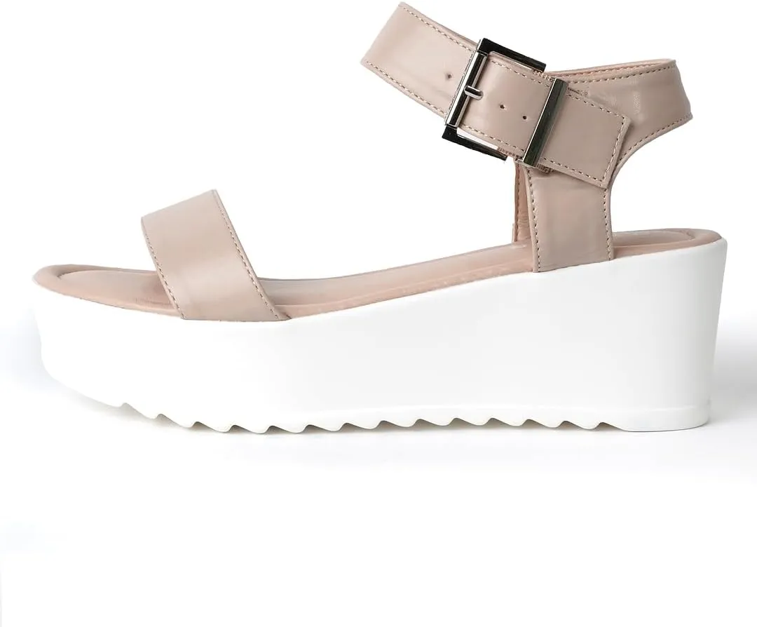 J.Adams Surf Platform Sandals ?C Women's Open Toe Chunky Low Mid Heel Wide Summer Block Flatform Espadrille Wedge ?C Comfortable Casual Walking Vegan Jelly Flat Shoes with Adjustable Ankle Strap and Lug Sole