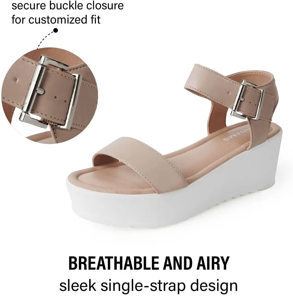 J.Adams Surf Platform Sandals ?C Women's Open Toe Chunky Low Mid Heel Wide Summer Block Flatform Espadrille Wedge ?C Comfortable Casual Walking Vegan Jelly Flat Shoes with Adjustable Ankle Strap and Lug Sole