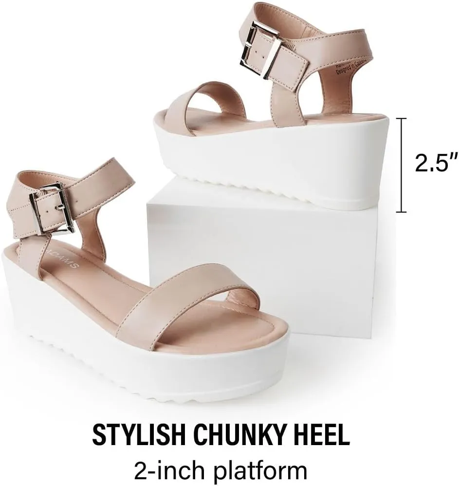 J.Adams Surf Platform Sandals ?C Women's Open Toe Chunky Low Mid Heel Wide Summer Block Flatform Espadrille Wedge ?C Comfortable Casual Walking Vegan Jelly Flat Shoes with Adjustable Ankle Strap and Lug Sole