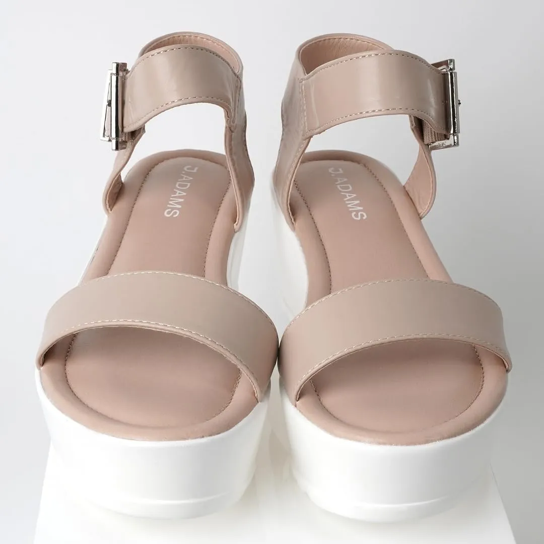 J.Adams Surf Platform Sandals ?C Women's Open Toe Chunky Low Mid Heel Wide Summer Block Flatform Espadrille Wedge ?C Comfortable Casual Walking Vegan Jelly Flat Shoes with Adjustable Ankle Strap and Lug Sole