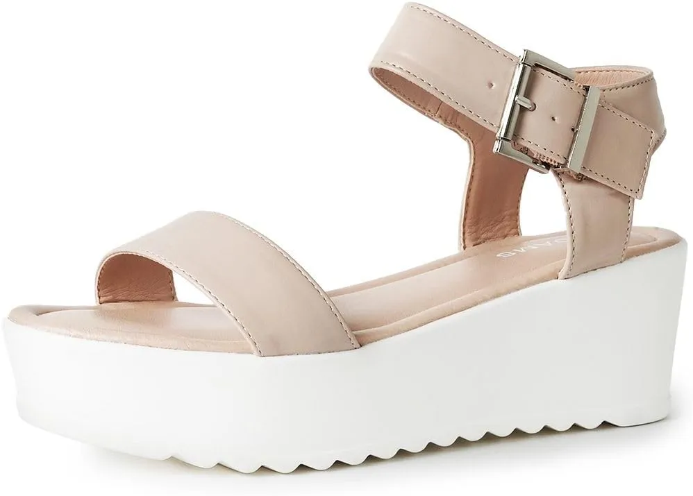 J.Adams Surf Platform Sandals ?C Women's Open Toe Chunky Low Mid Heel Wide Summer Block Flatform Espadrille Wedge ?C Comfortable Casual Walking Vegan Jelly Flat Shoes with Adjustable Ankle Strap and Lug Sole