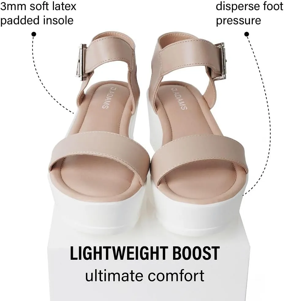 J.Adams Surf Platform Sandals ?C Women's Open Toe Chunky Low Mid Heel Wide Summer Block Flatform Espadrille Wedge ?C Comfortable Casual Walking Vegan Jelly Flat Shoes with Adjustable Ankle Strap and Lug Sole