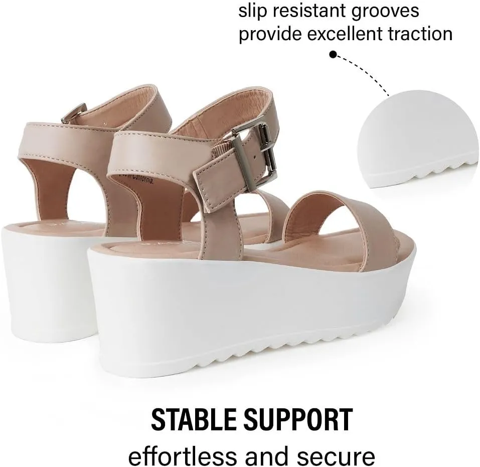 J.Adams Surf Platform Sandals ?C Women's Open Toe Chunky Low Mid Heel Wide Summer Block Flatform Espadrille Wedge ?C Comfortable Casual Walking Vegan Jelly Flat Shoes with Adjustable Ankle Strap and Lug Sole
