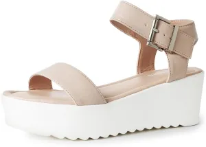J.Adams Surf Platform Sandals ?C Women's Open Toe Chunky Low Mid Heel Wide Summer Block Flatform Espadrille Wedge ?C Comfortable Casual Walking Vegan Jelly Flat Shoes with Adjustable Ankle Strap and Lug Sole