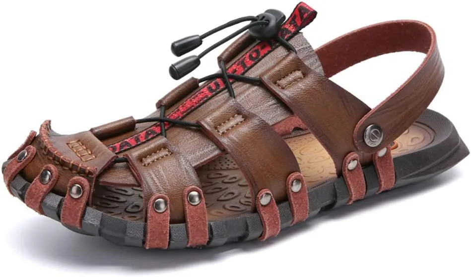 JEBU Men's Outdoor Sports Travel Leisure Hiking Beach Closed Toe Fisherman Sandals Slippers