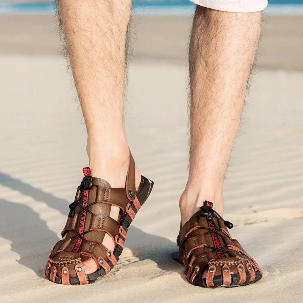JEBU Men's Outdoor Sports Travel Leisure Hiking Beach Closed Toe Fisherman Sandals Slippers