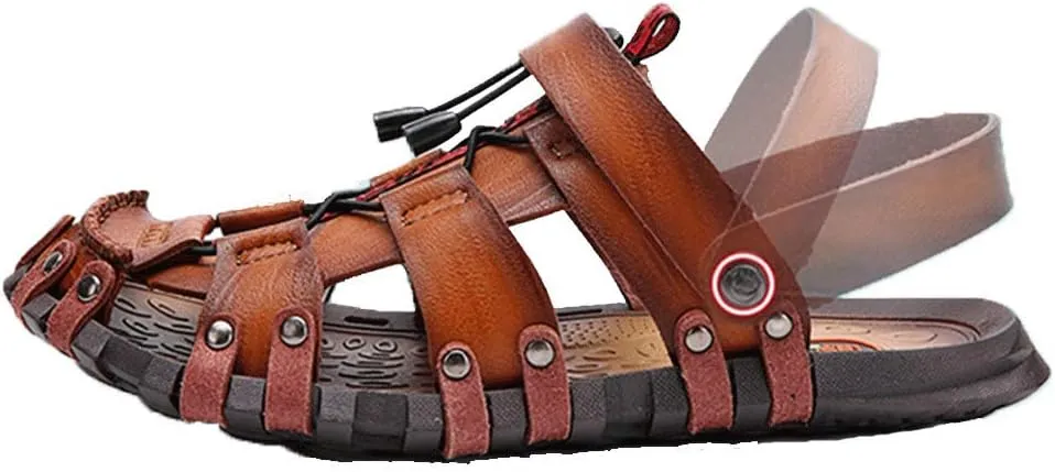 JEBU Men's Outdoor Sports Travel Leisure Hiking Beach Closed Toe Fisherman Sandals Slippers