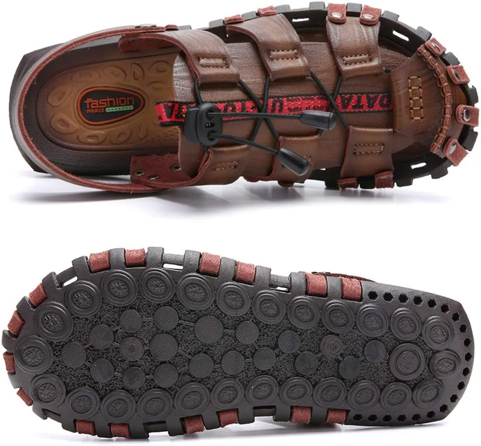 JEBU Men's Outdoor Sports Travel Leisure Hiking Beach Closed Toe Fisherman Sandals Slippers