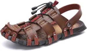 JEBU Men's Outdoor Sports Travel Leisure Hiking Beach Closed Toe Fisherman Sandals Slippers