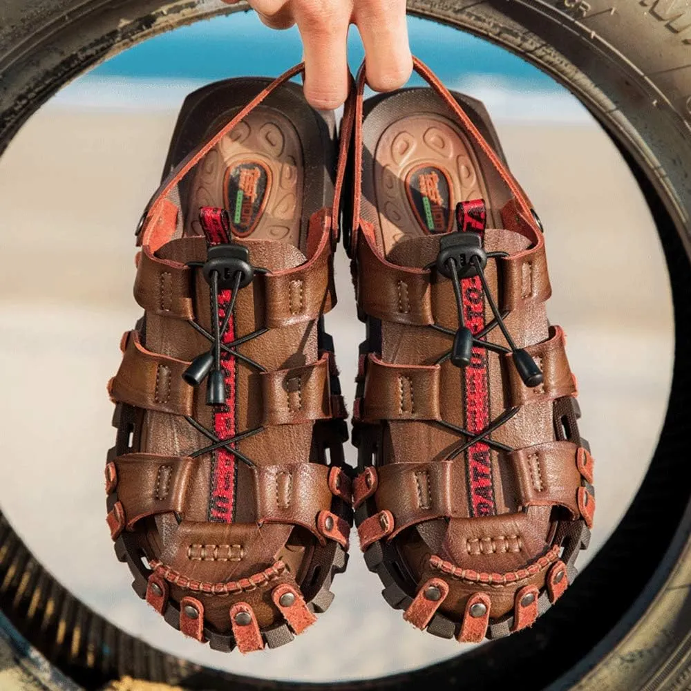 JEBU Men's Outdoor Sports Travel Leisure Hiking Beach Closed Toe Fisherman Sandals Slippers