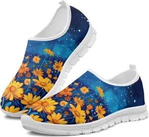Jeiento Yellow Sunflowers Butterfly Loafers for Women Slip on Casual Walking Shoes