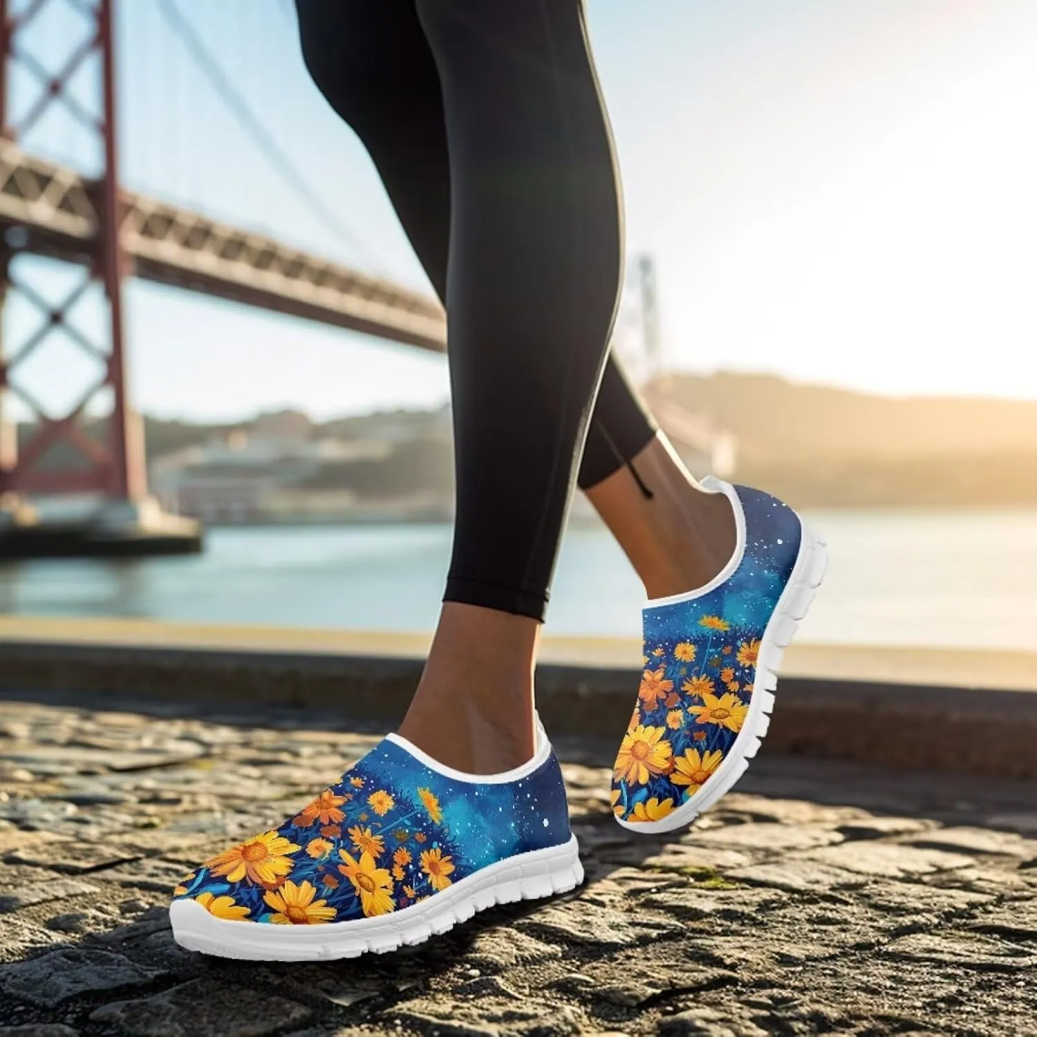 Jeiento Yellow Sunflowers Butterfly Loafers for Women Slip on Casual Walking Shoes