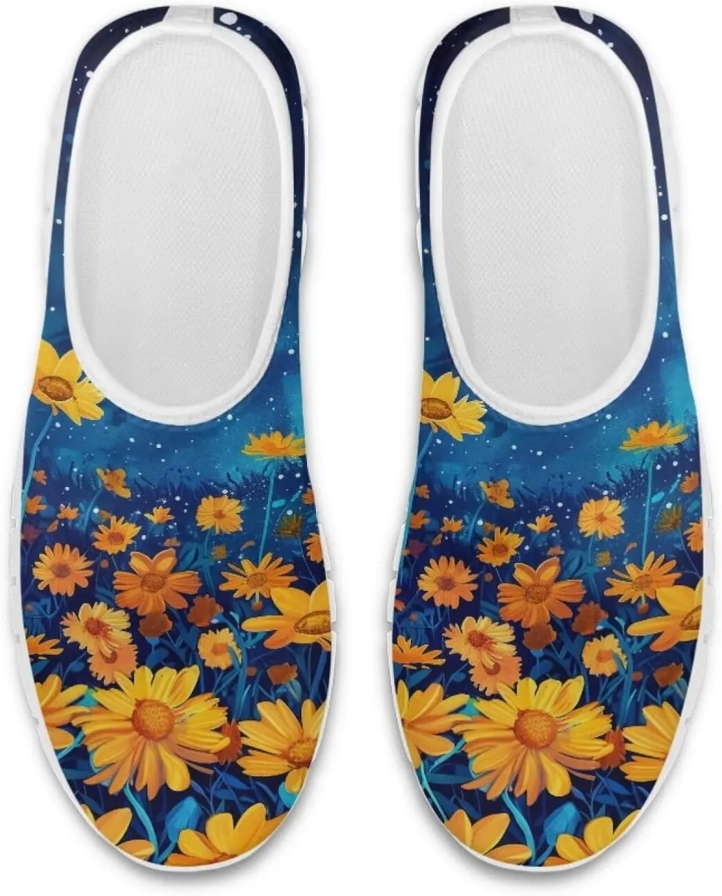 Jeiento Yellow Sunflowers Butterfly Loafers for Women Slip on Casual Walking Shoes