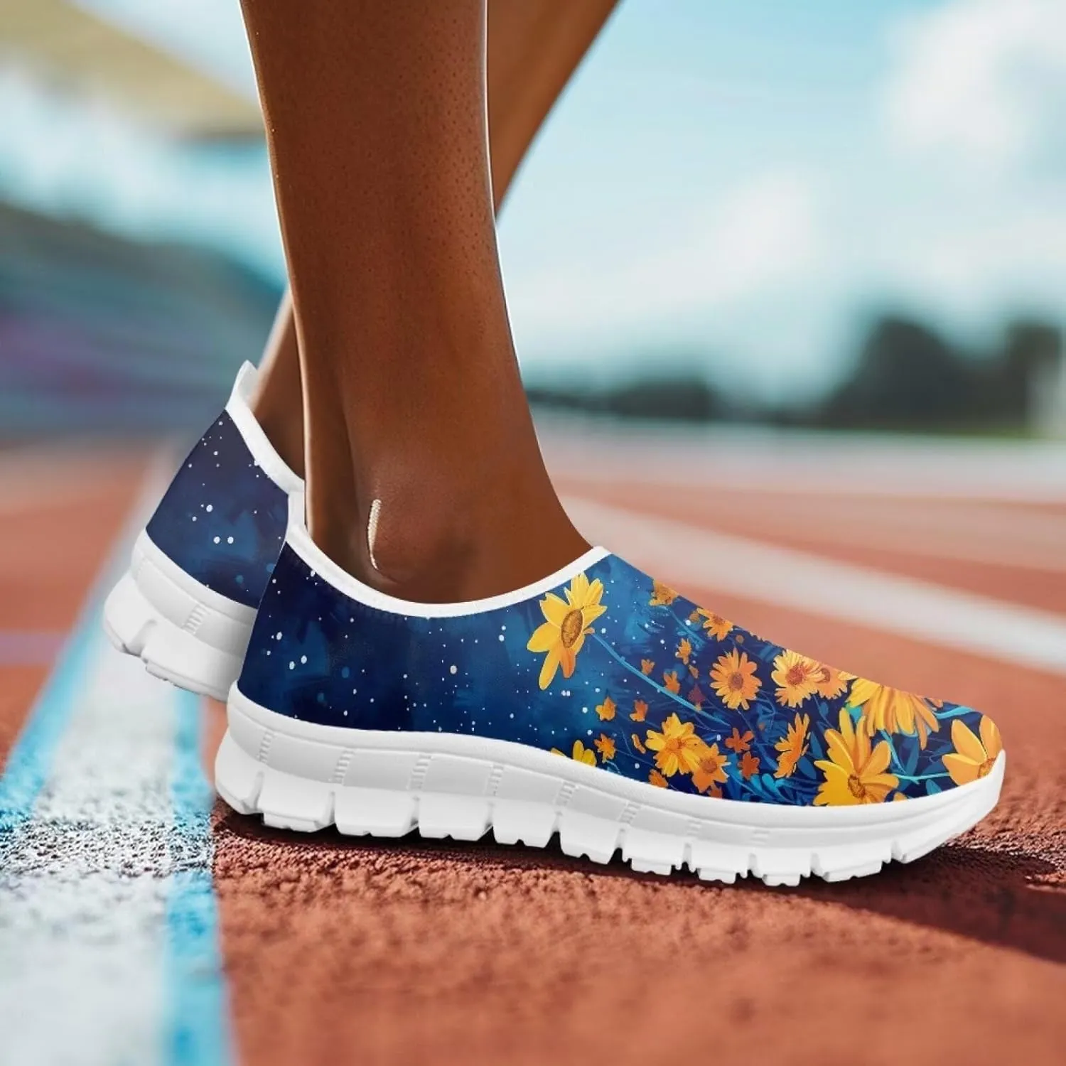 Jeiento Yellow Sunflowers Butterfly Loafers for Women Slip on Casual Walking Shoes
