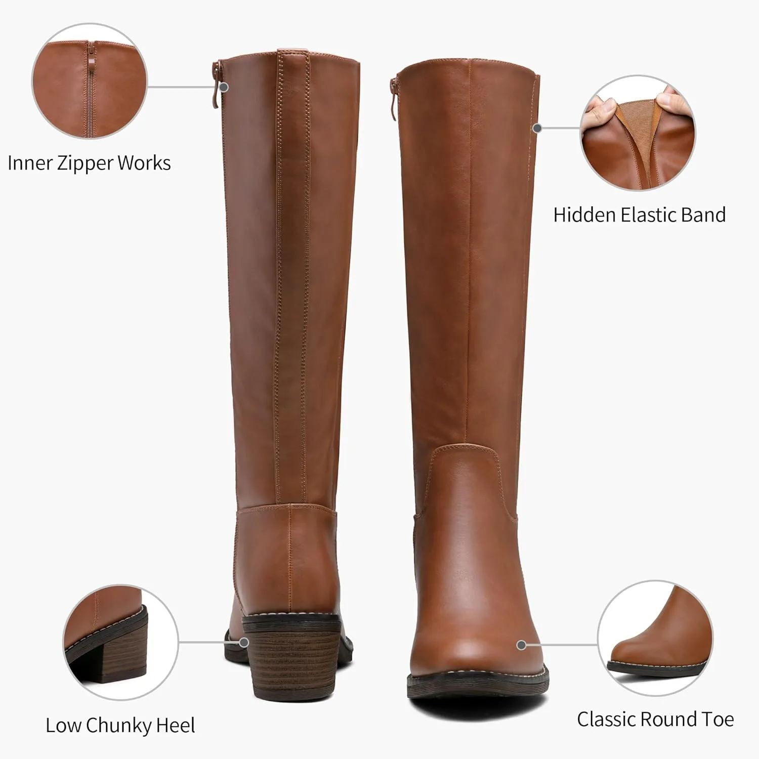 Jeossy Women's 9661 Knee High Boots, Fashion Riding Boots with Inside Zipper and Side Hidden Elastic Band