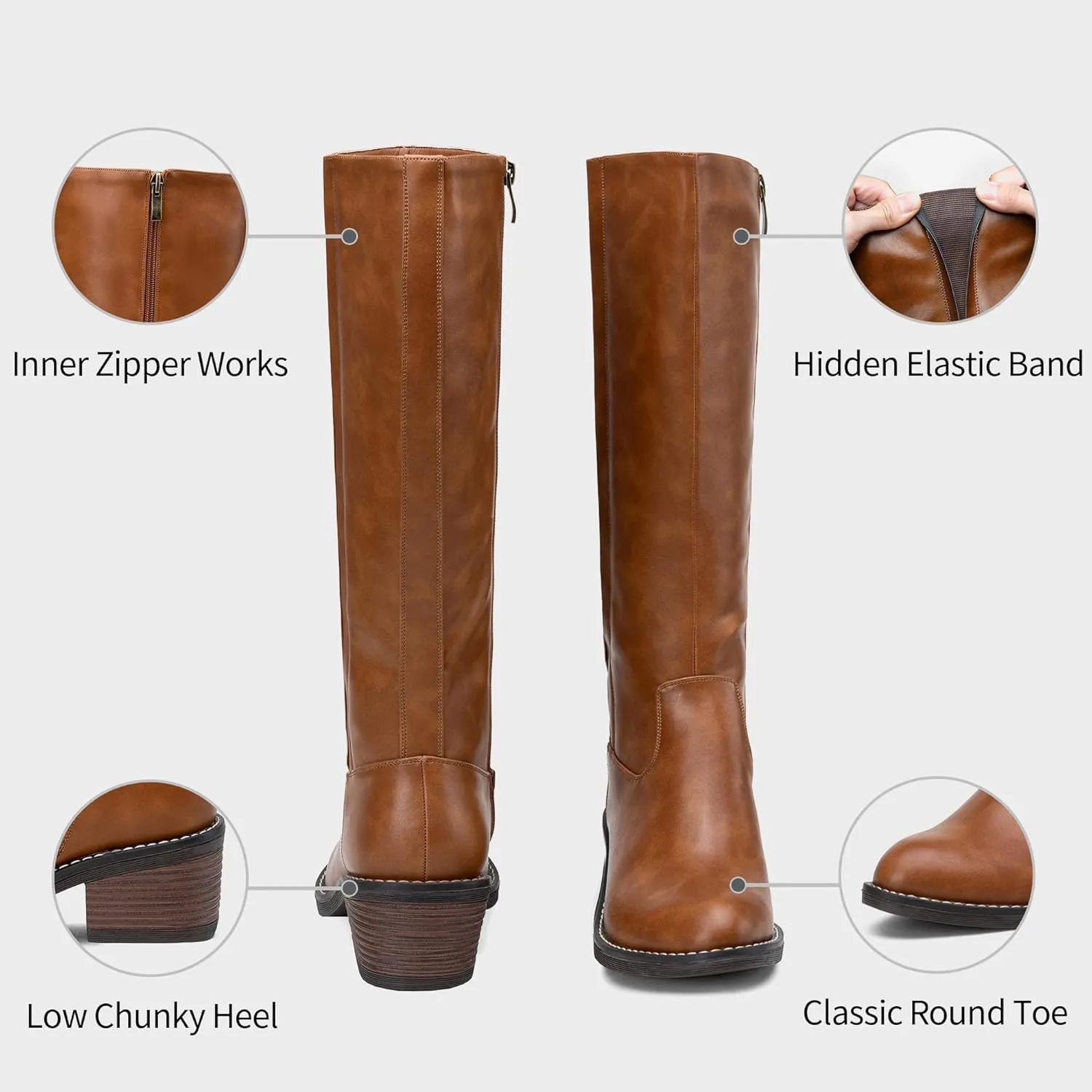 Jeossy Women's 9661 Knee High Boots, Fashion Riding Boots with Inside Zipper and Side Hidden Elastic Band