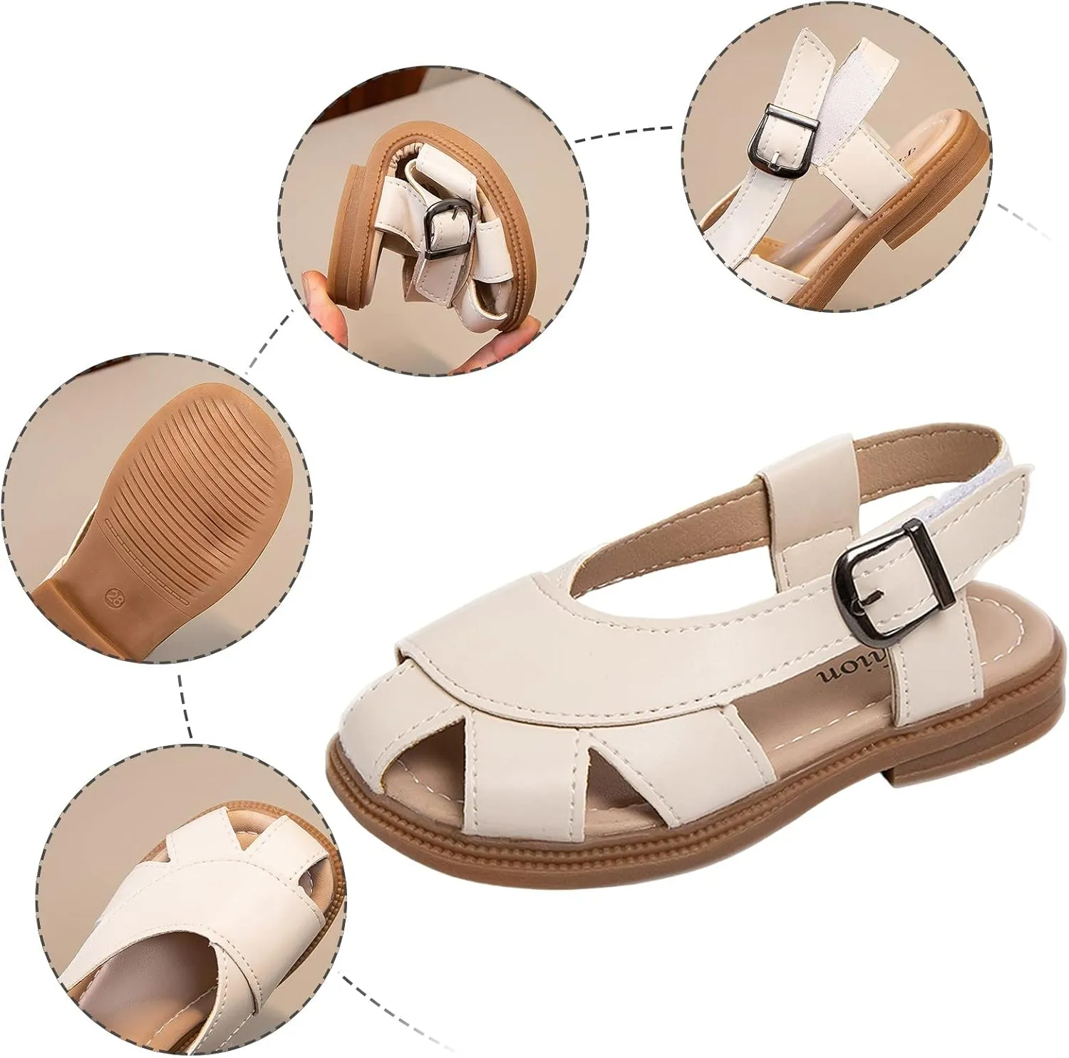 Kids Leather Soft Closed Toe Sandals Boys Girls Lightweight Hollow Holiday Beach Outdoor Beach Sport Water Shoes