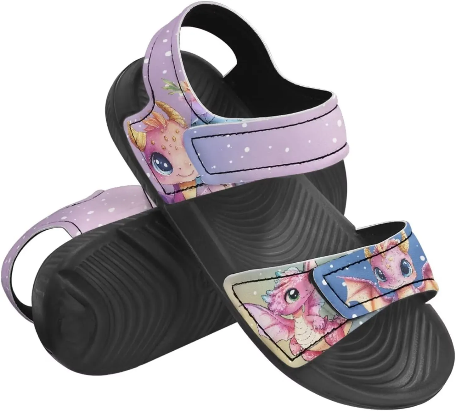 Kids Sandals Dragon Print Summer Sport Hiking Sandals Leather Beach Water Shoes for Boys Girls