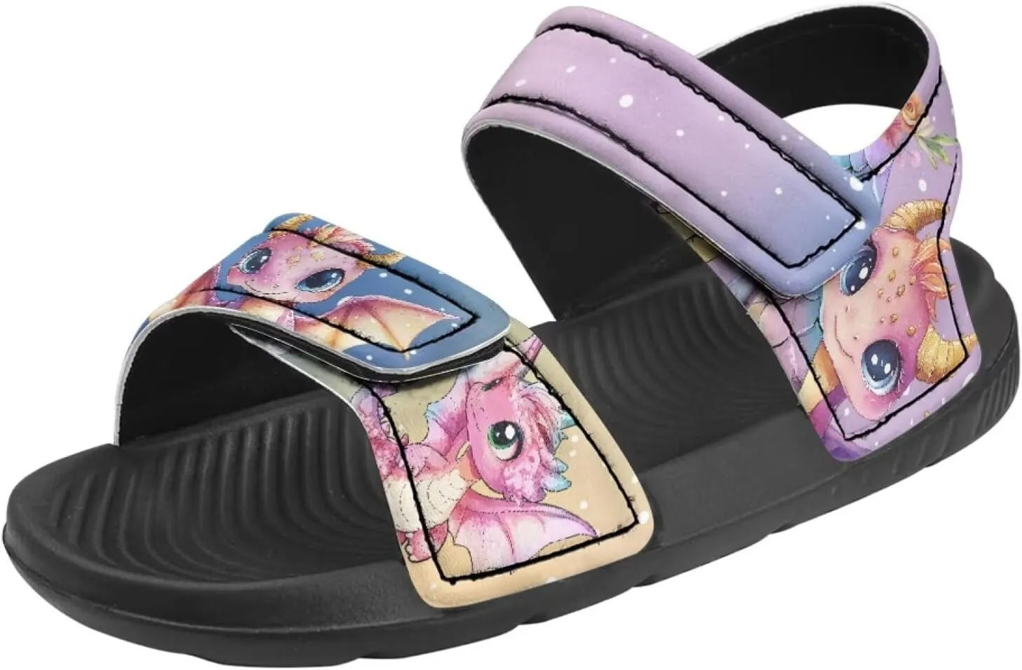 Kids Sandals Dragon Print Summer Sport Hiking Sandals Leather Beach Water Shoes for Boys Girls