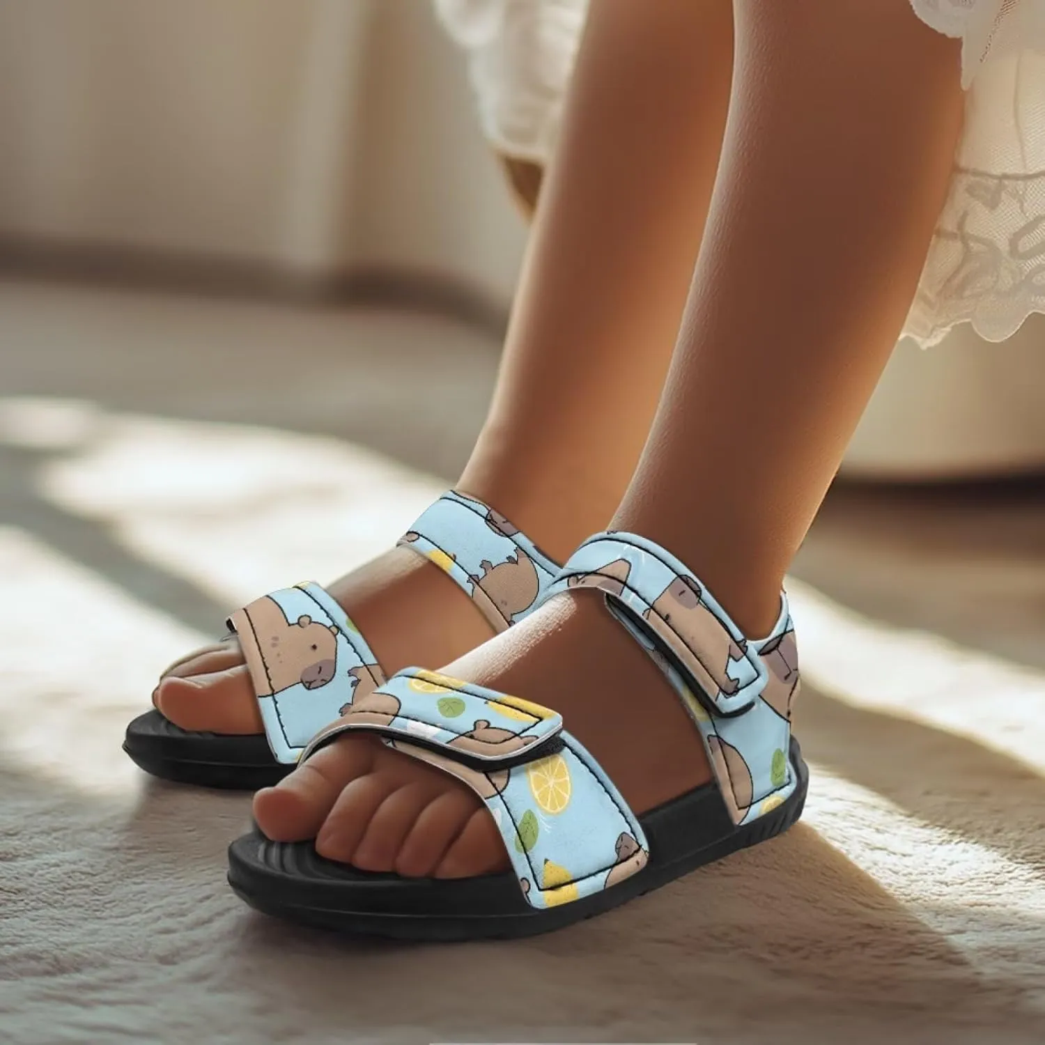 Kids Sandals Dragon Print Summer Sport Hiking Sandals Leather Beach Water Shoes for Boys Girls