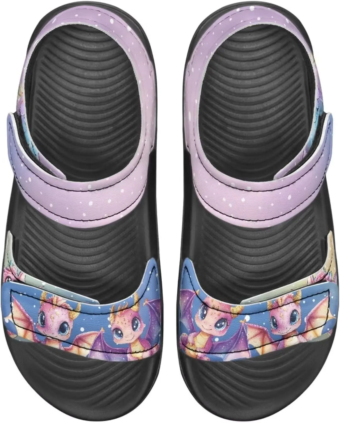 Kids Sandals Dragon Print Summer Sport Hiking Sandals Leather Beach Water Shoes for Boys Girls