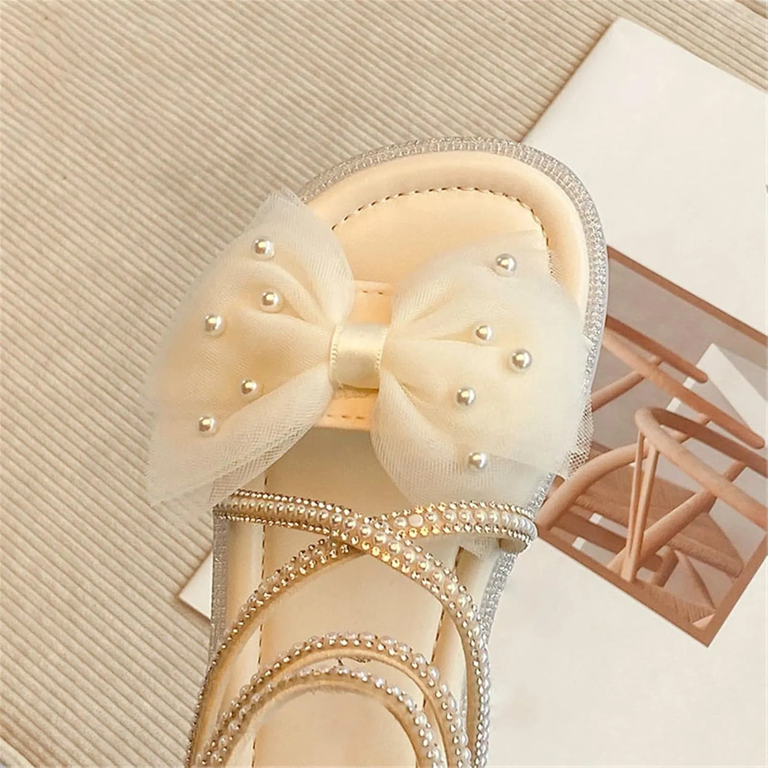 Kids Toddler Girls Pearl Bow Roman Sandals Fashion Glitter Strappy Beach Dress Sandals Girl Princess Flat Shoes