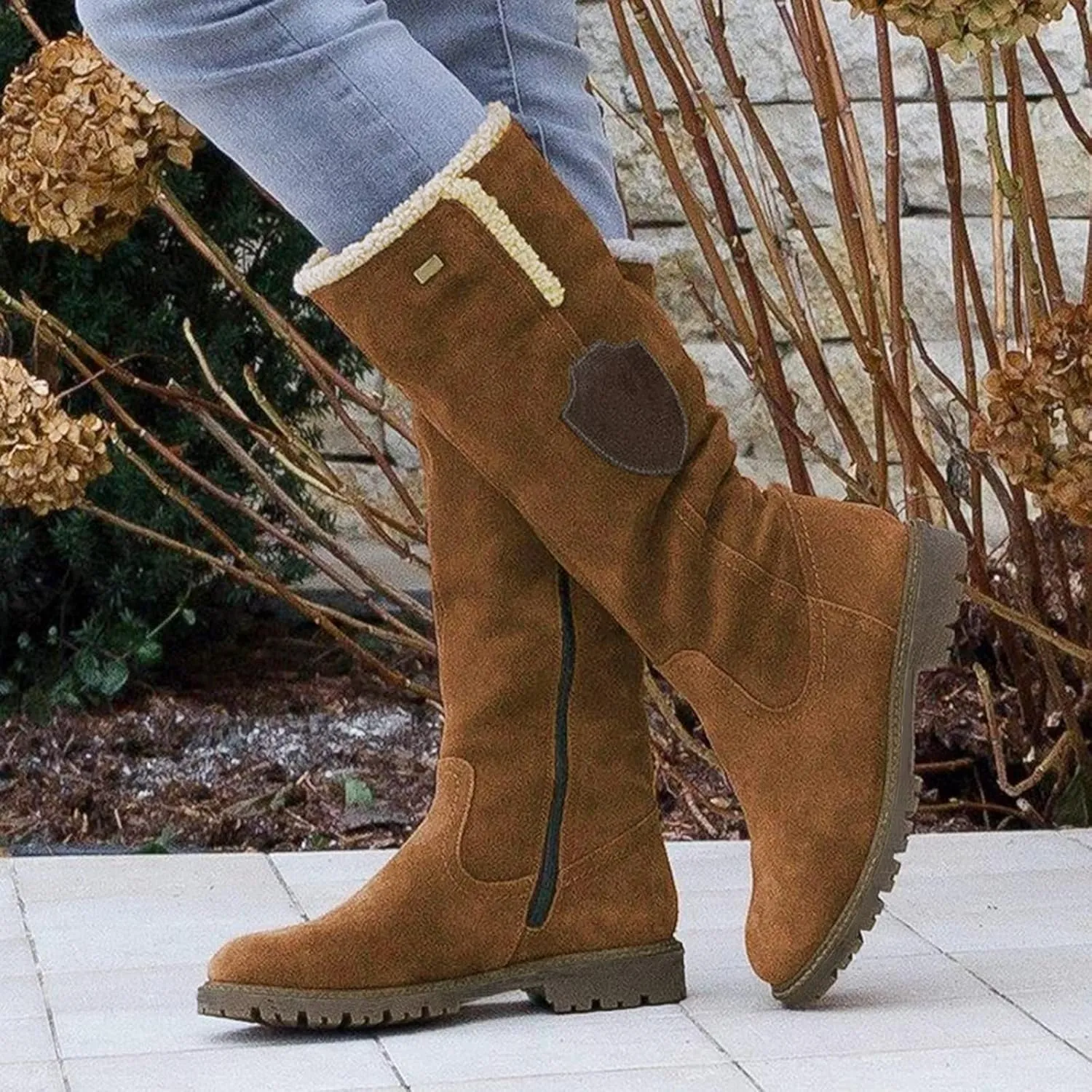 Knee High Boots Women Low Heel Winter Boots for Women Retro Side Zipper Long Cotton Boots Snow Boots Warm Shoes