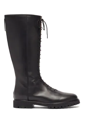 Lace-Up Knee-High Leather Combat Boots