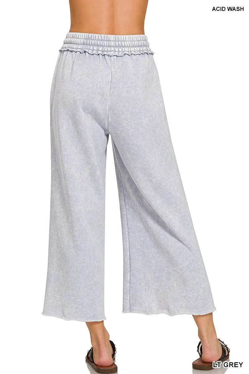 Light Grey Acid Wash Fleece Palazzo Sweatpants