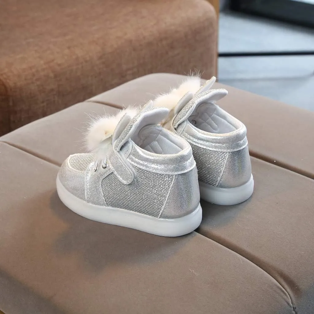 Light Up Shoes for Toddler Girls Sparkle Flashing High Top Sneakers with Rabbit Ear Non Slip Walking Shoes for Kids