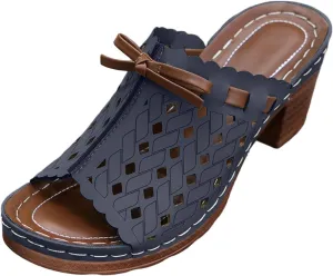 Low Chunky Heels for Women Open Toe Slip On Wide Width Hollow Summer Dressy Orthopedic Comfortable Fishmouth Sandals Wedges Slippers Wedge 2025 Flat Flower Casual Mules Shoes Wedding Elegant