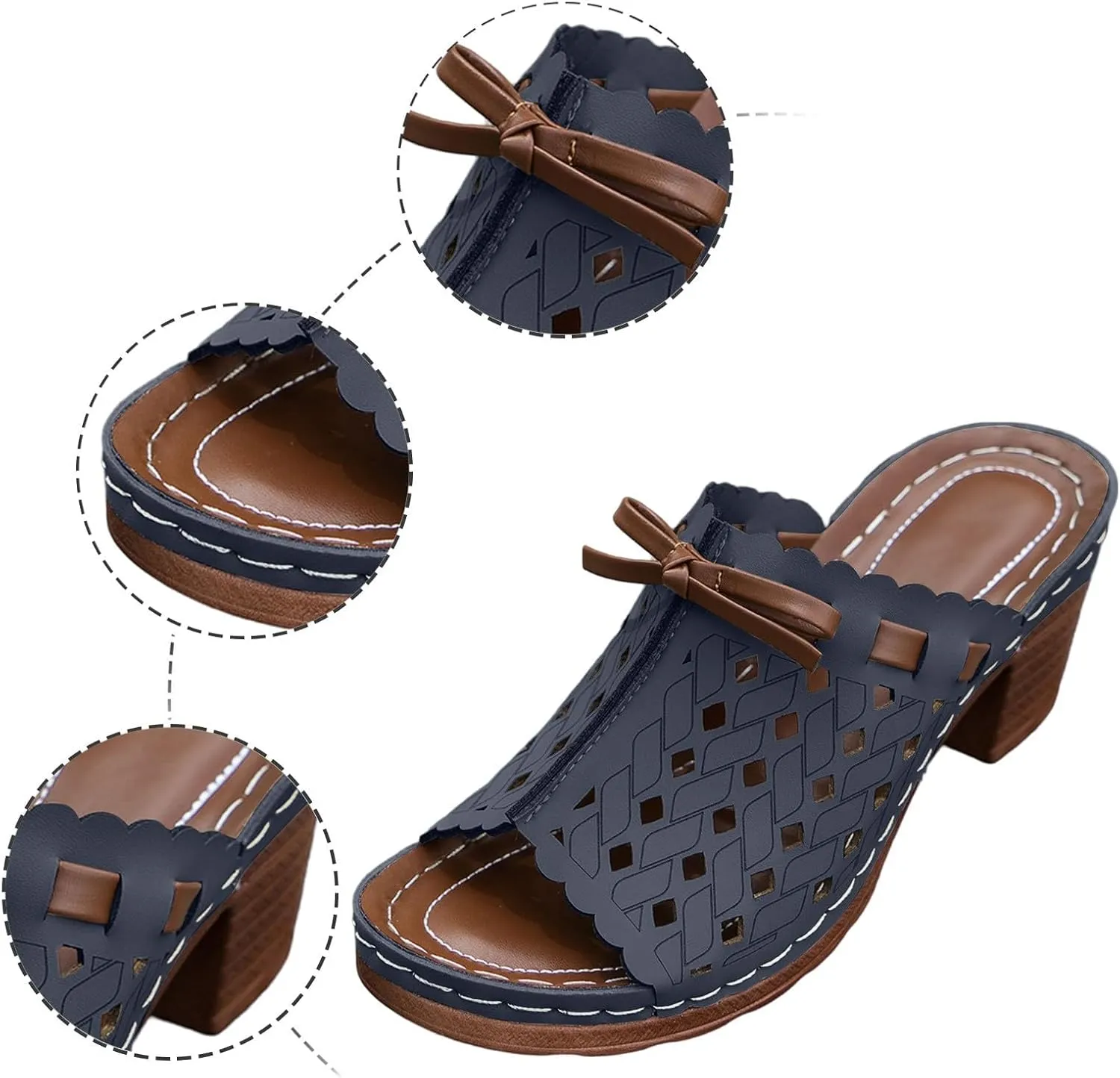 Low Chunky Heels for Women Open Toe Slip On Wide Width Hollow Summer Dressy Orthopedic Comfortable Fishmouth Sandals Wedges Slippers Wedge 2025 Flat Flower Casual Mules Shoes Wedding Elegant