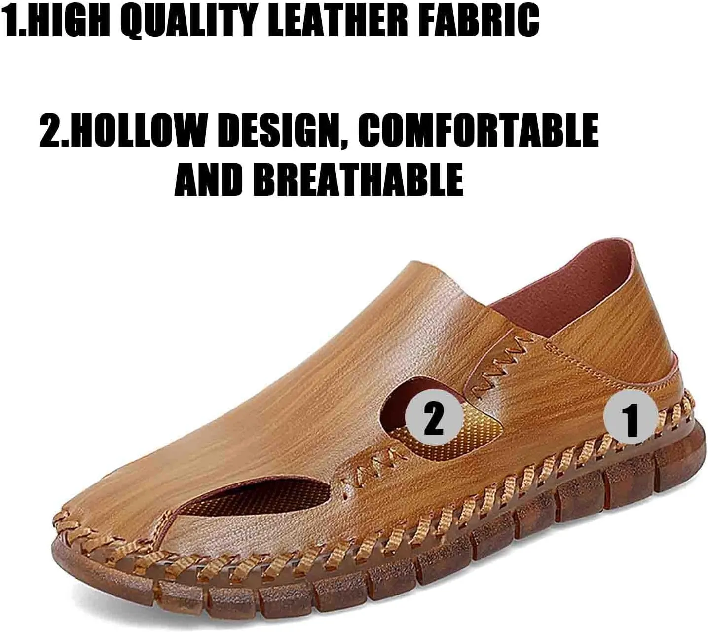 MEBAMY Men Leather Sandals Breathable Closed-Toe Summer Beach Classic Hiking Shoes