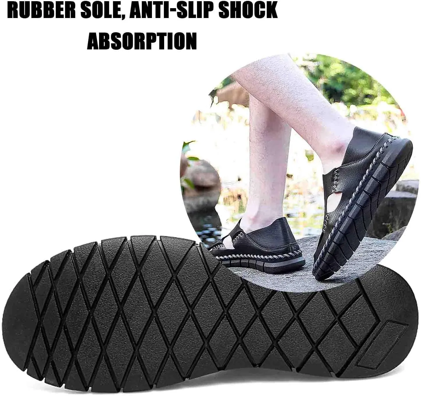 MEBAMY Men Leather Sandals Breathable Closed-Toe Summer Beach Classic Hiking Shoes