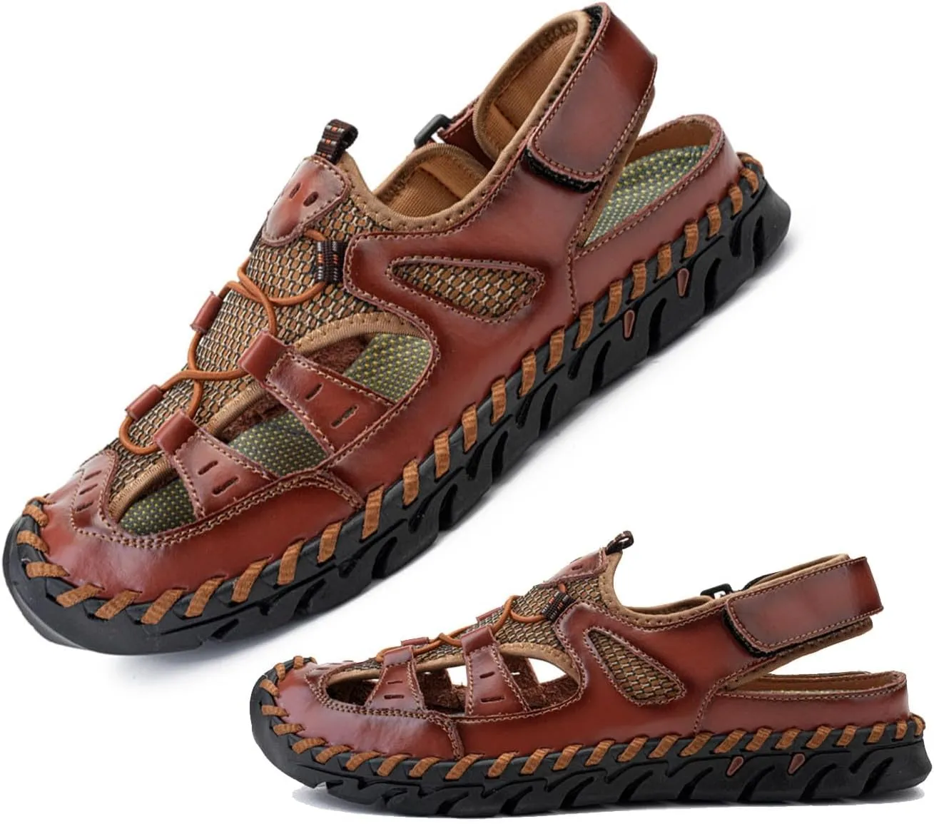 MEBAMY Mens Sport Outdoor Hiking Sandals Closed Toe Athletic Adventure Beach Fisherman Water Sandals Green